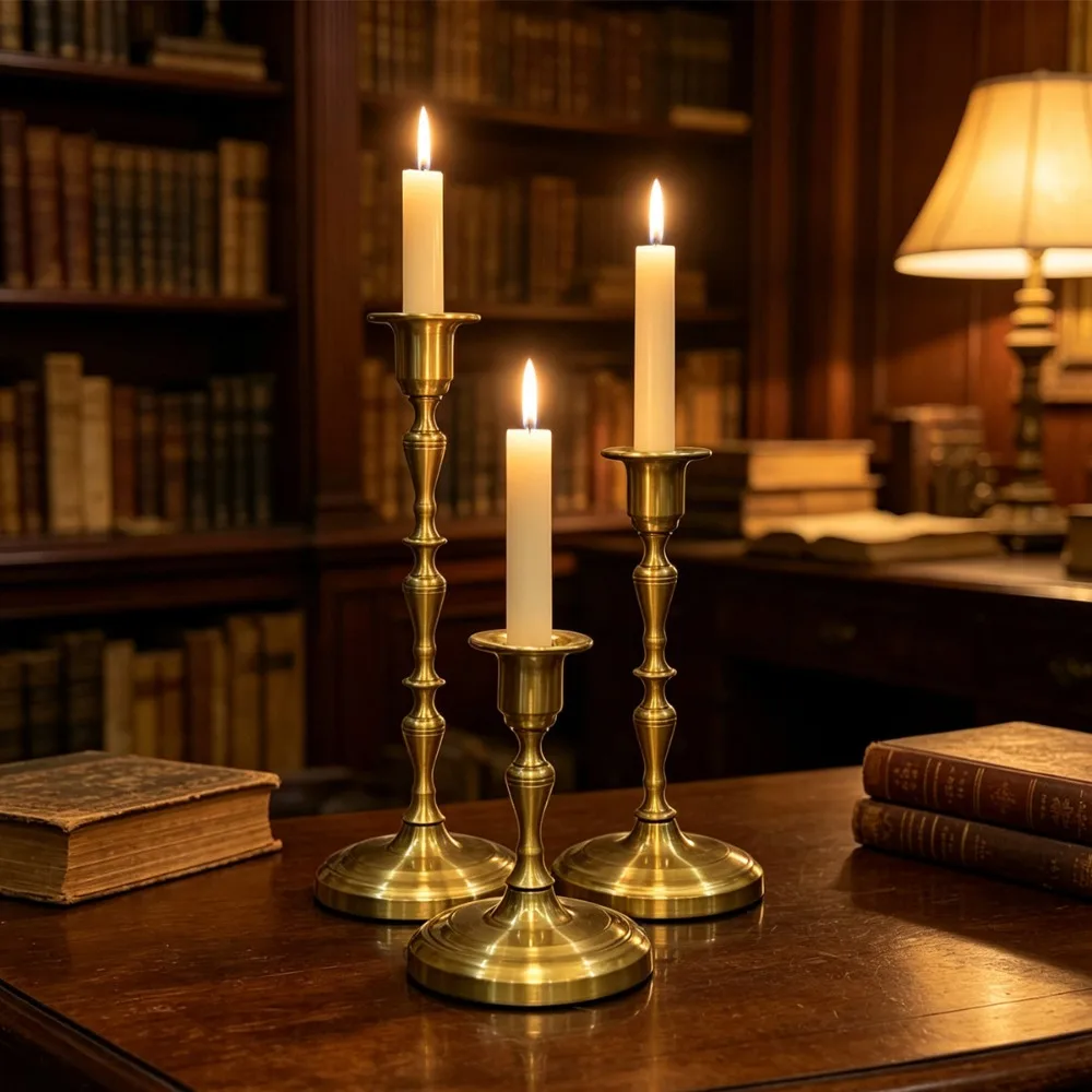 Elegant Retro Metal Candlestick Gold Matte Black 3 Different Heights Desktop Ornament Dining Room Living Room Holiday Decoration