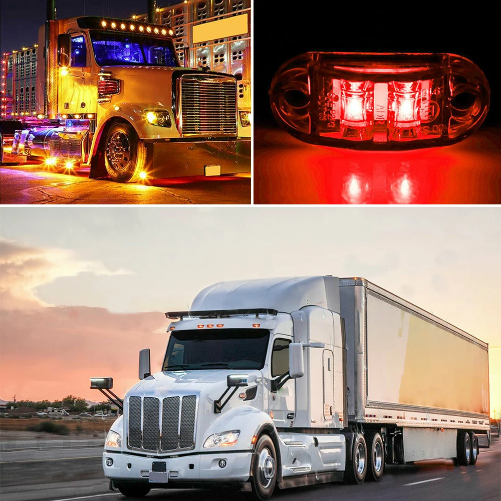 10Pcs Red/Amber Light Side Marker Lights Truck Trailer Turn Signal Light For Car Trucks Van Caravans Super Bright