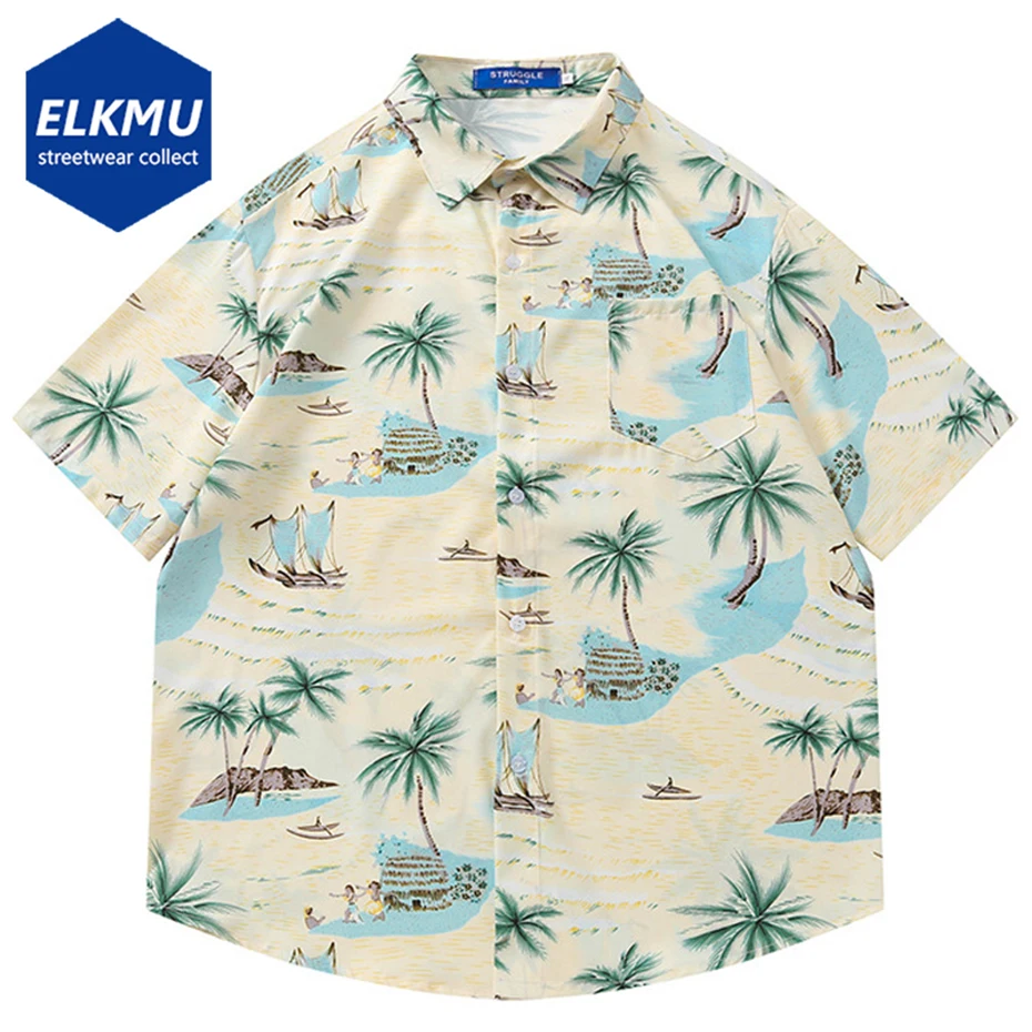 

Men Summer Hawaiian Shirts Loose Casual Short Sleeve Button Up Blouse Japan Harajuku Oversized Shirts Unisex