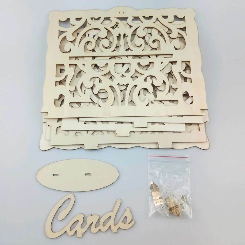 

Eco Friendly Wooden Wedding Box Hollow Out Letter Design Storage for Cards Flowers Candies Small Gifts Check in Container