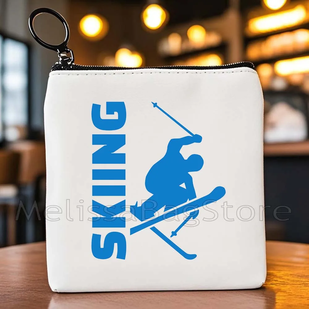 Colorful Ski Like A Girl Tote Bag Mountain Skiing Lover Snowboard Cute Ski Jumper Canvas Key Coin Purse Cute Bag Wallet Pouch