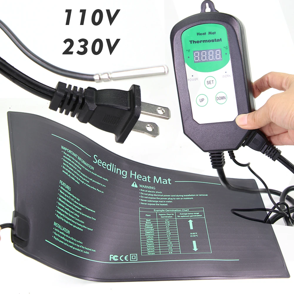 

110/220V Garden Seedling Heat Mats with 68-108F Digital Thermostat Controller for Plants Seeds Starter Germination Heating Pad