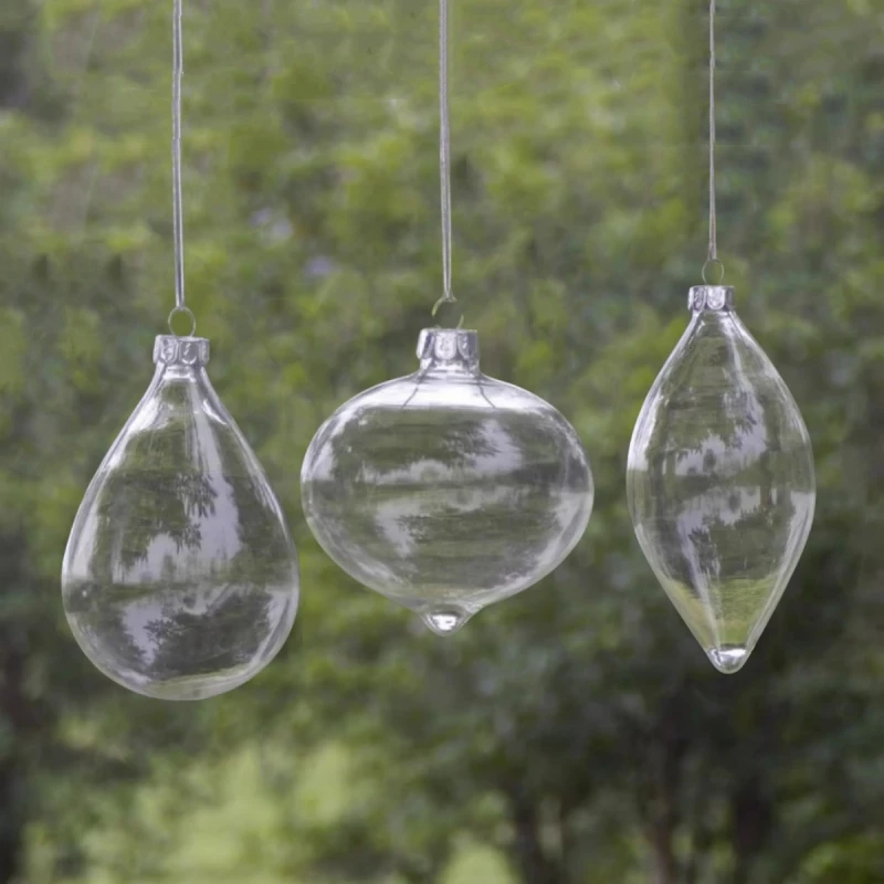 

8pcs/pack Different Shape Transparent Glass Pendant Christmas Day Hanging Ornament Home Decorative Cone Drop Onion Hanger