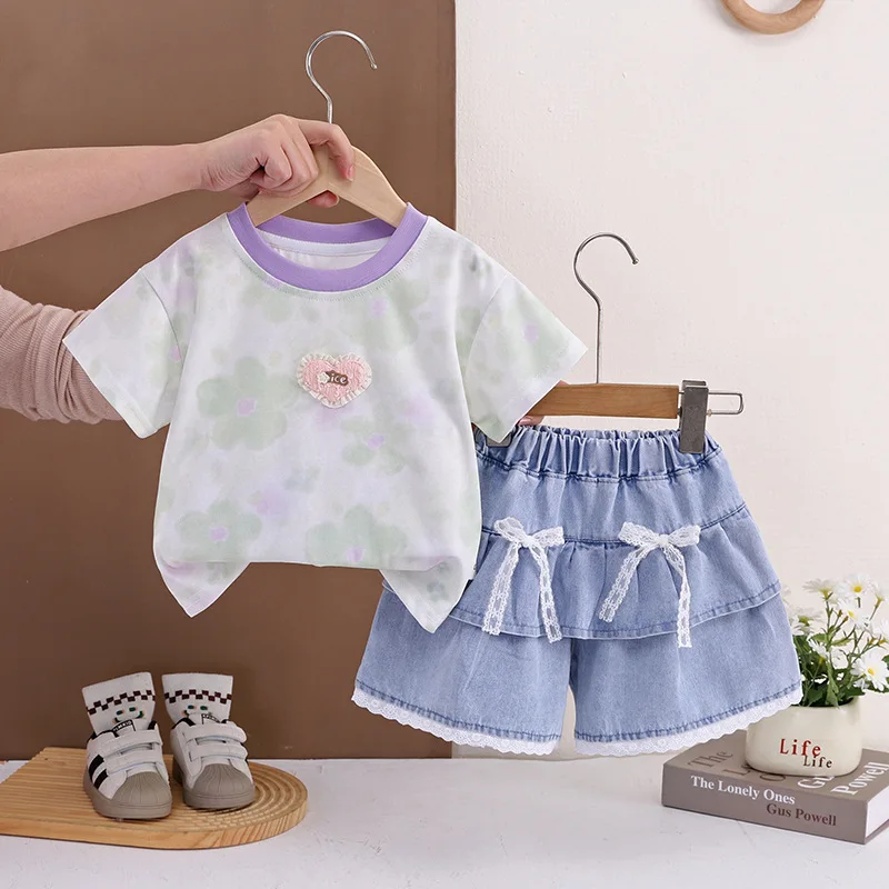 Baby Girl Summer Clothes Toddler Girls Outfits 2026 New All Over Print Floral Short Sleeve Tops and Shorts 2 Piece Set Kids Suit