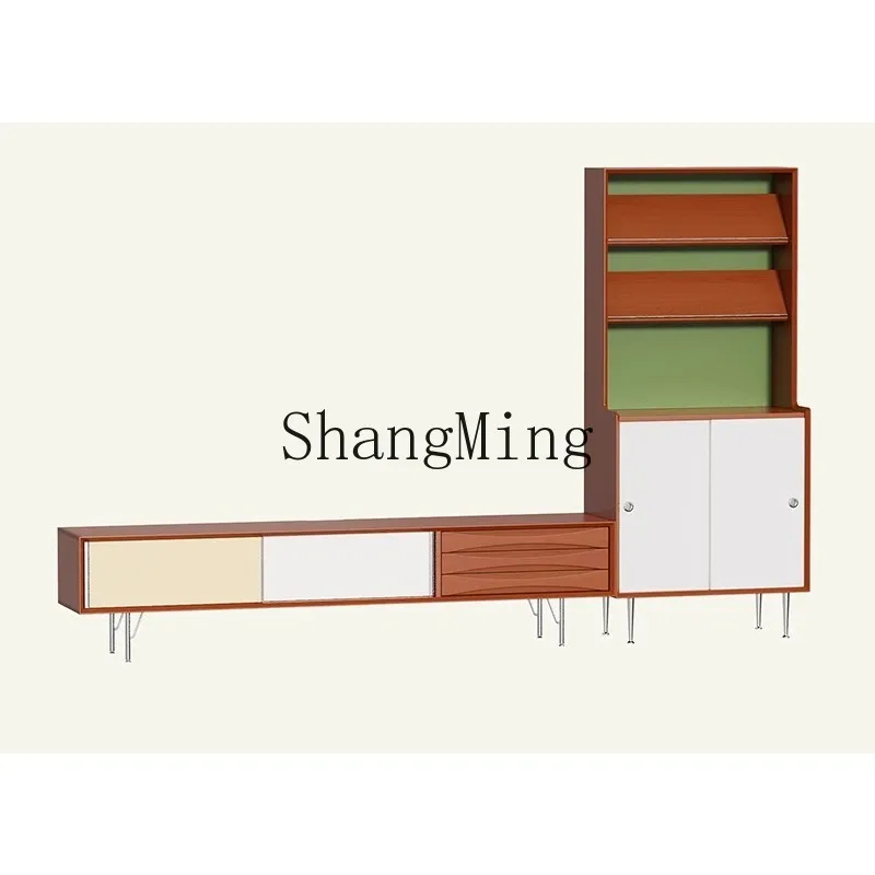 

ZHB medieval solid wood home living room wall display cabinet small apartment storage side cabinet retro home study vertical