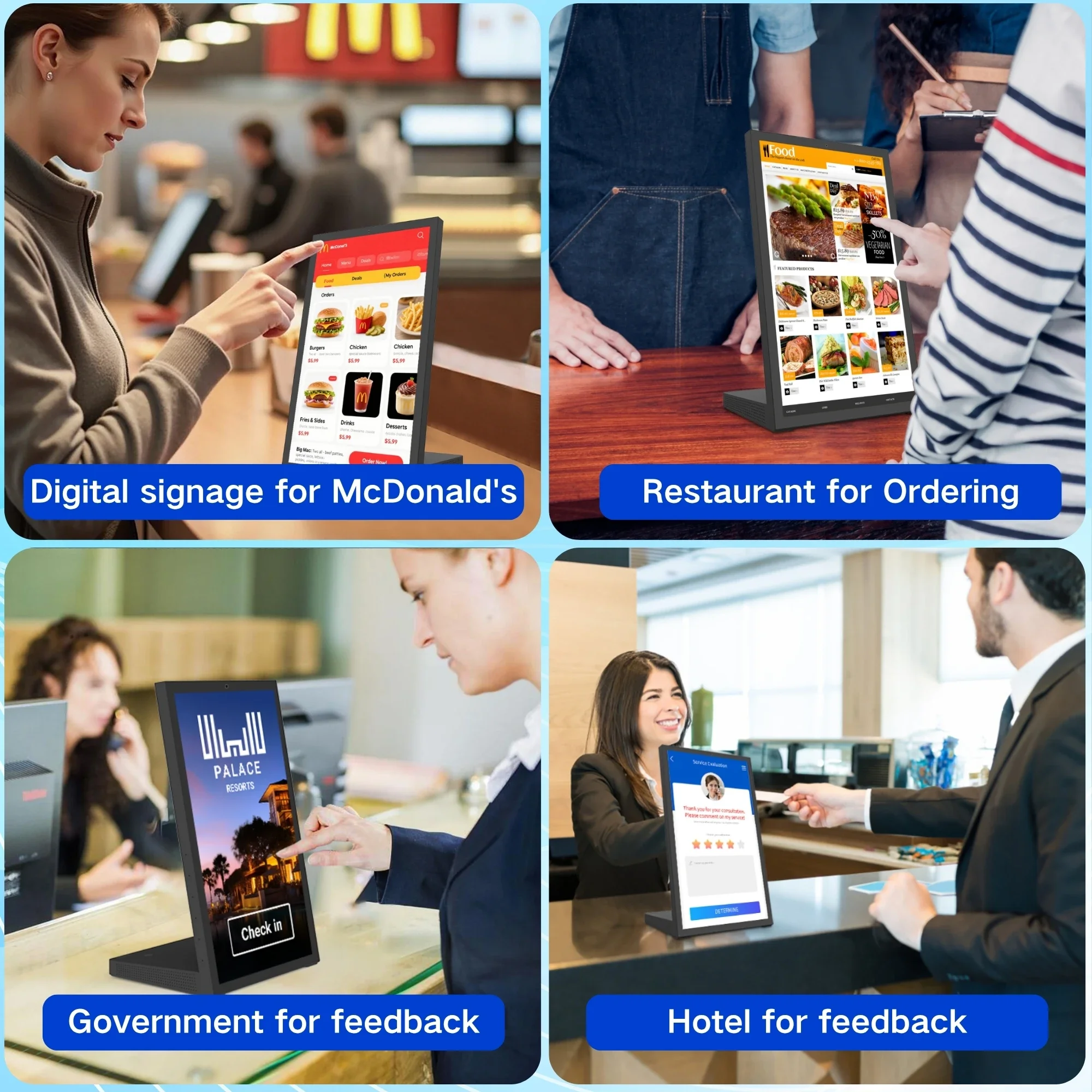 15.6 Inch Android 15 Desktop Kiosk Touch Screen 4+64Gb NFC Poe Tablet for Digital Menu Boards in Restaurant Coffee Shops