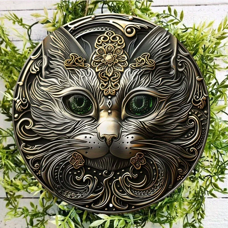 Outdoor Cat Sculpture Metal Sign, Rust-Proof and UV Protected, Easy to Hang Wall Art, Home Decor, Room Decorations, 8x8in, 1Pc