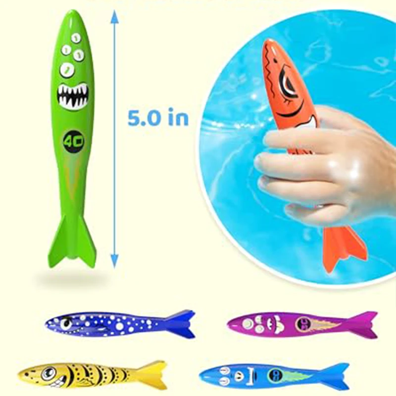 Juego de juguetes de buceo para niños, juguetes acuáticos de plástico, entrenamiento subacuático para niños, flotador de verano, accesorios para piscina, algas marinas Torpedo TMZ
