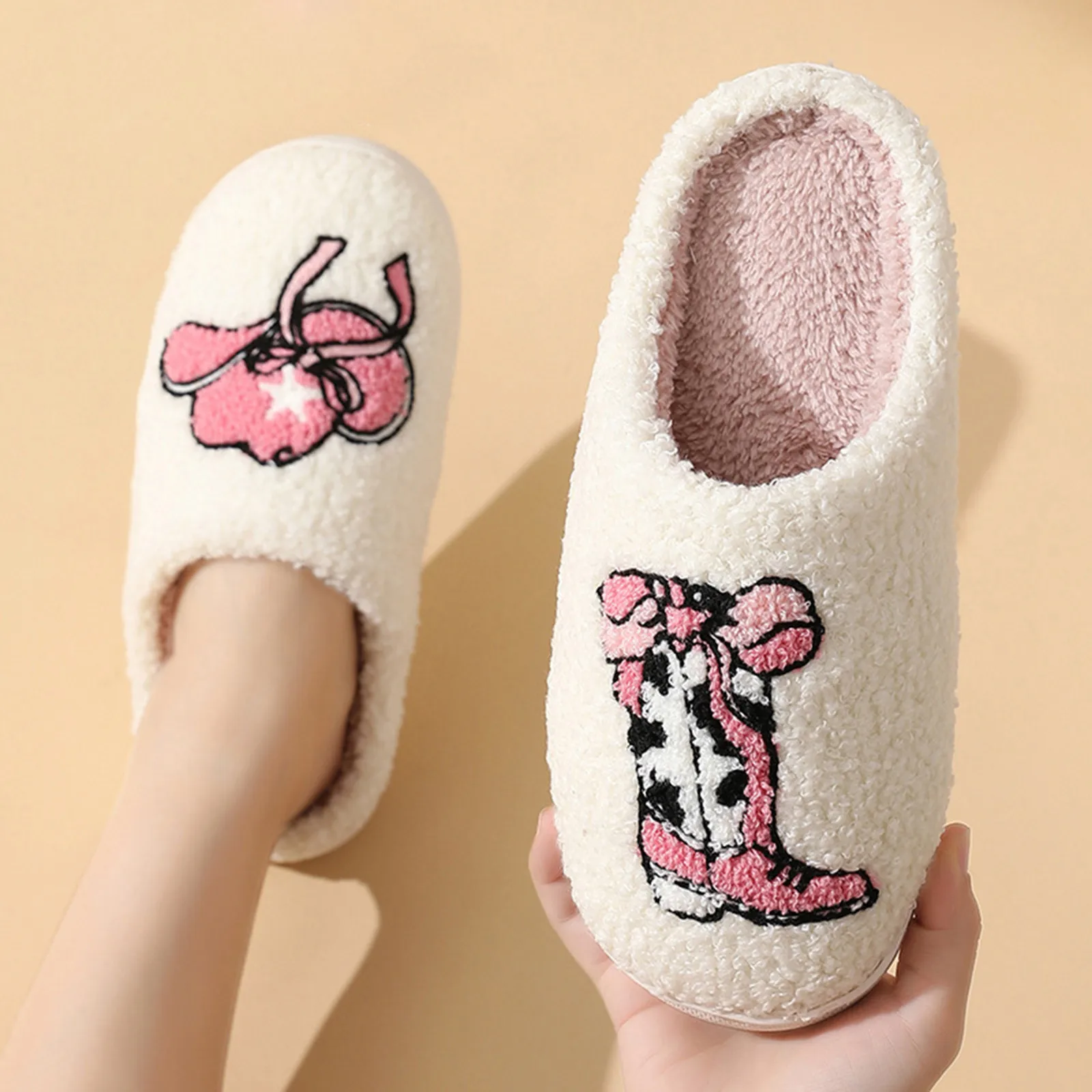 Comfortable Home Cute Cartoon Cowboy Boots Cap Models Winter Slippers Men And Women Couples Thick Bottom Warm Indoor Slippers