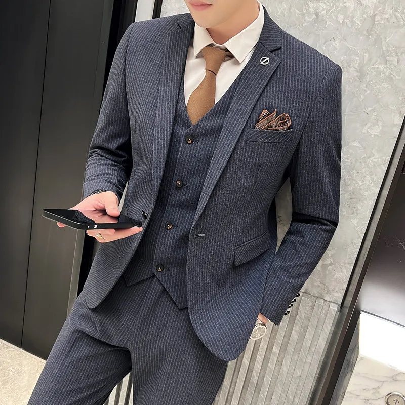 

2023 New men (suit + vest + trousers) British fashion handsome banquet casual high-end suit bridegroom wedding dress three sets