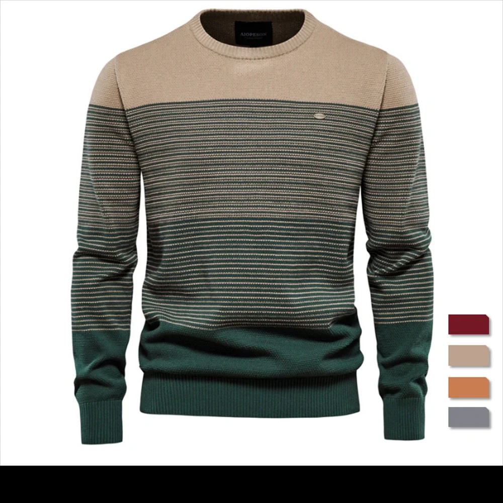 

2023 Cotton Sweater Men Fashion Casual O-Neck Spliced Pullovers Knitted Sweater Male New Winter Warm Mens Sweaters