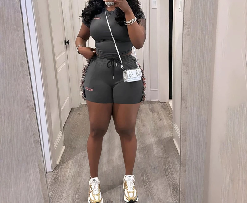 

Shorts Set for Women Streetwear 2025 Spring/Summer New Sexy Slimming Short Sleeved Top and High Waist Solid Half Pants Female