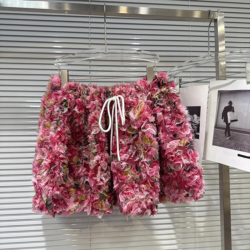 Spring Autumn Fashion Tie-dye Chiffon Printing Skirt Female High Waist Drawstring with Lining Short Mini Tiered Skirt for Women