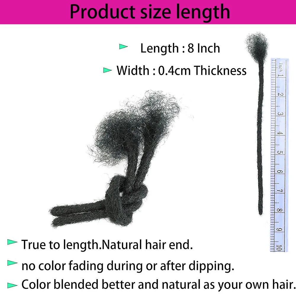 Dreadlocks Extensions Human Hair 8 inch 0.4cm 30 Strands Locs Extensions Real Human Hair For Man/Women 100% Full Handmade