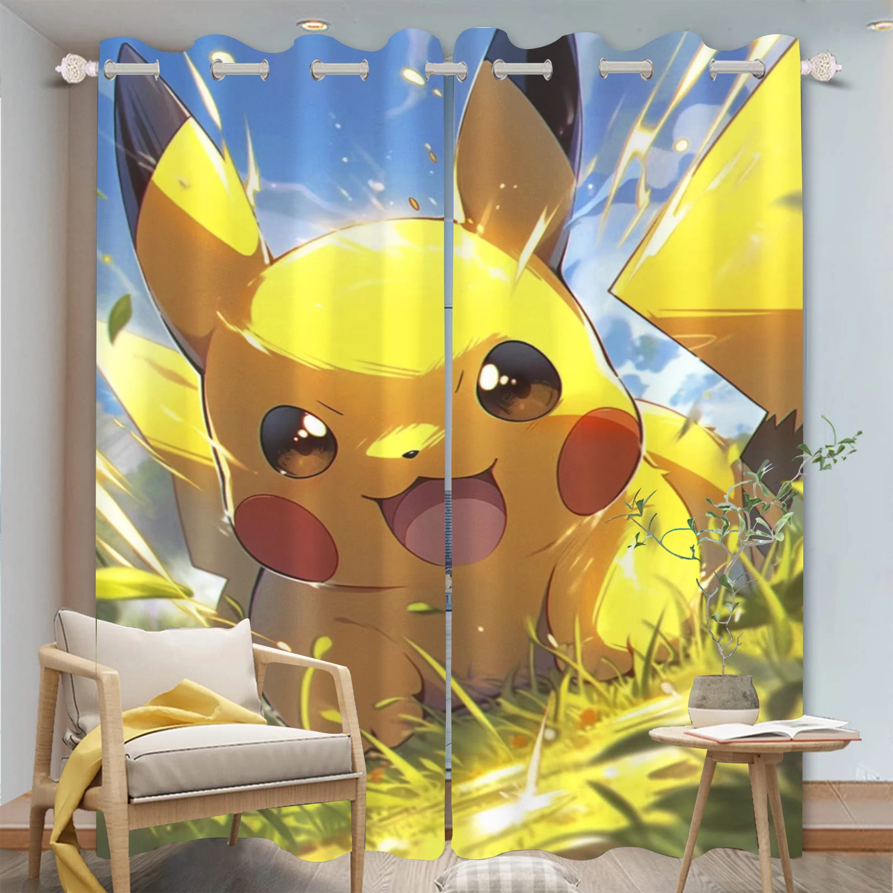 MINISO Cartoon Pokémon Curtains Pikachu Living Room Blackout Animated Curtains, Customisable Bedroom Premium