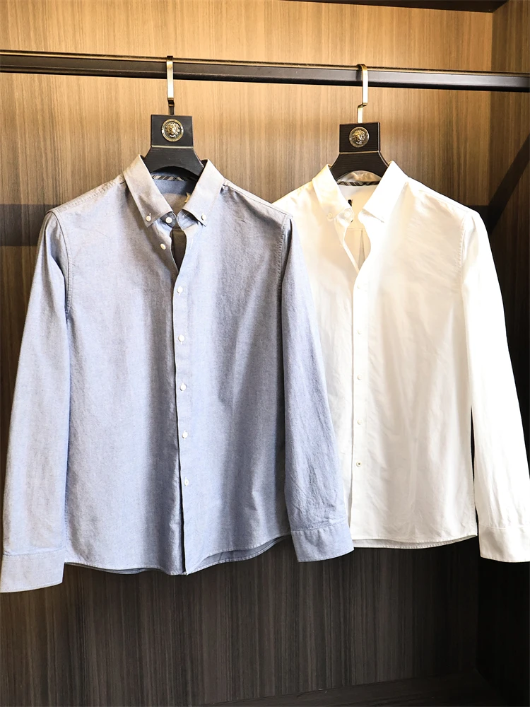 

Comfortable Ox Weave 00% Cotton Long Sve Men's irt Autumn Season Skin-friendly Breathable Button-up Stand Fit