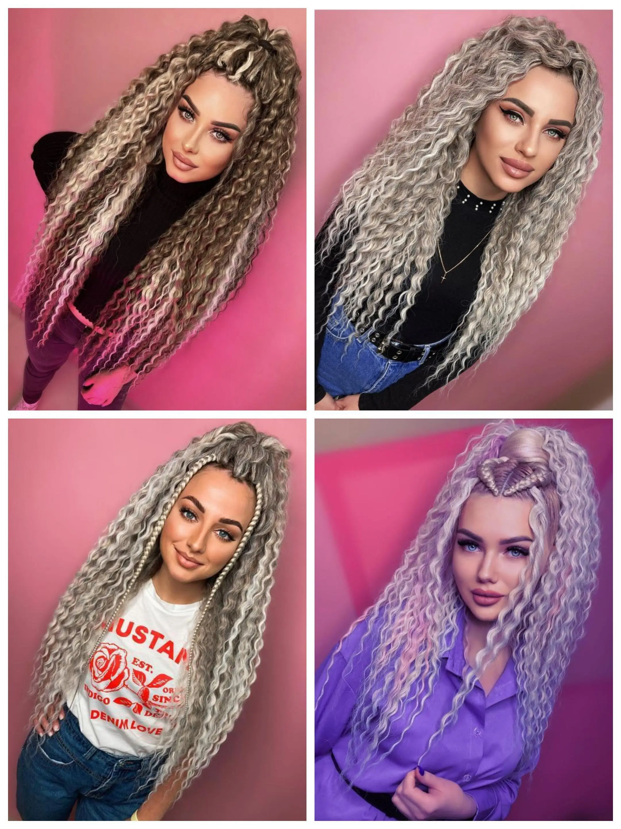 22-Zoll-synthetisches weiches Ariel-Curl-Häkelhaar Ombre Ocean Wave Häkelhaar vorgedehnte tiefe Wellen-Flechthaarverlängerungen – Detail 3