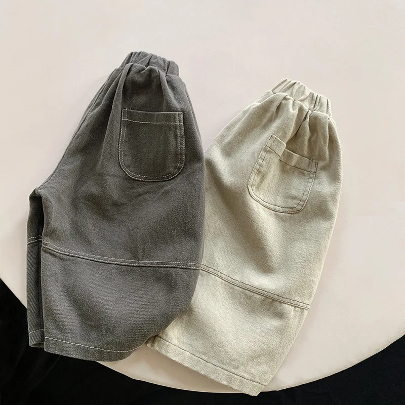 MiniAinis Spring Summer New Boys Loose Casual Pants Girls Cotton Harlan Pants Children Dark Gray Apricot Solid color Trousers