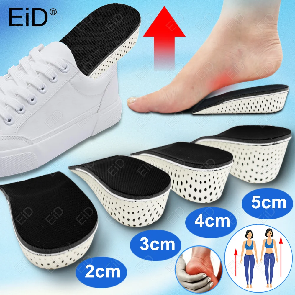 Height Increase Half Shoe Insoles Heel Insert Sports Shoes Pad Cushion Arch Support Unisex 2-5 CM Invisible Heighten Sole Insole