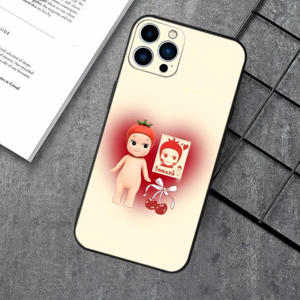 Sonny Angel Nature Art Phone Case For iPhone 16,15,14,13,12,11,XS,XR,X,8,7,Pro,Max,Plus,mini Silicone Black Cover
