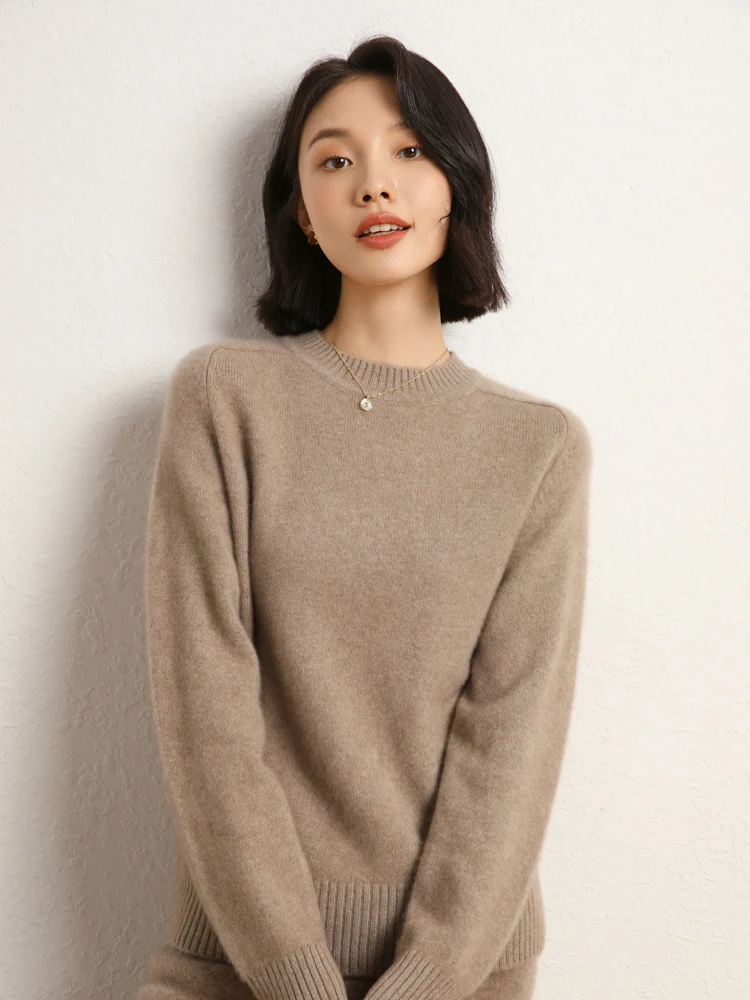 Women's Autumn Winter Thick Warm Soft O-neck Pullover 100% Cashmere Sweater Fashion Casual Loose Basic Style Clothing Tops
