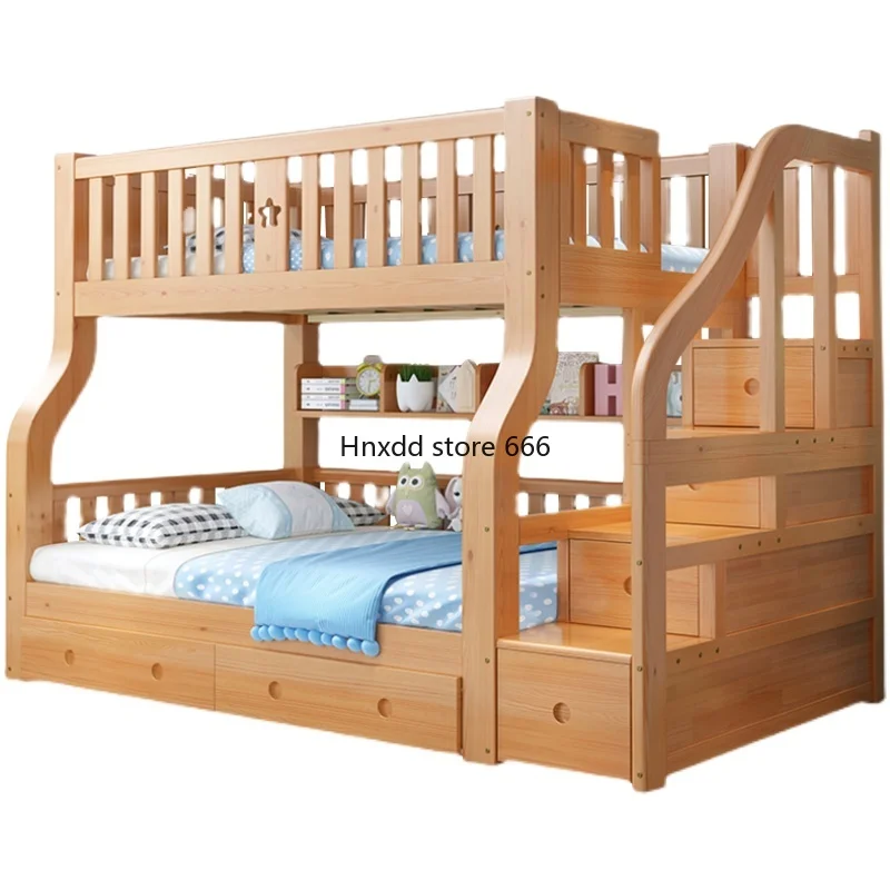 All solid wood high and low bunk children's solid wood high box mother and child bed