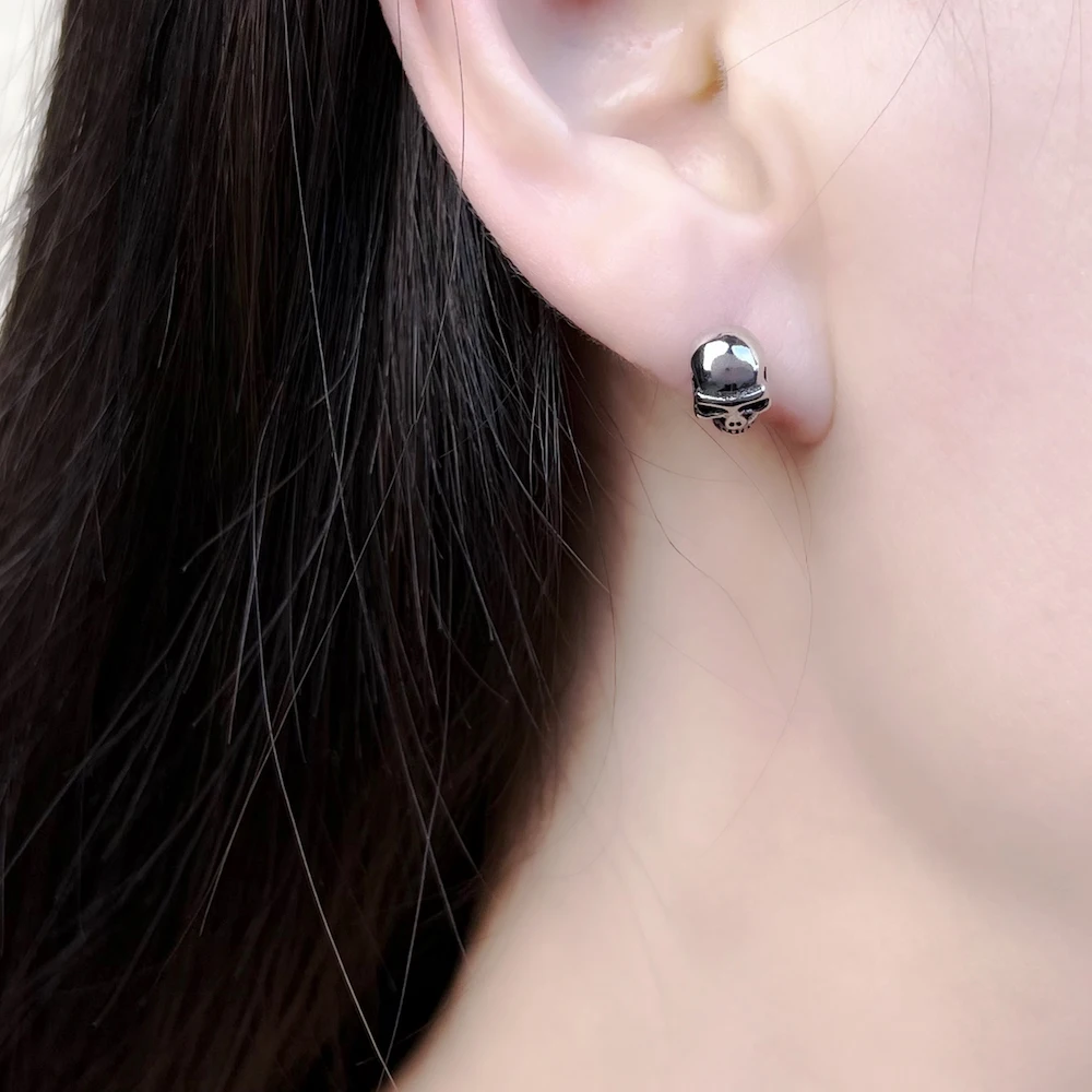 Stud Earrings Skull Europe Style Fine Jewerly Rebel Punk Gift For Women Men In 925 Sterling Silver
