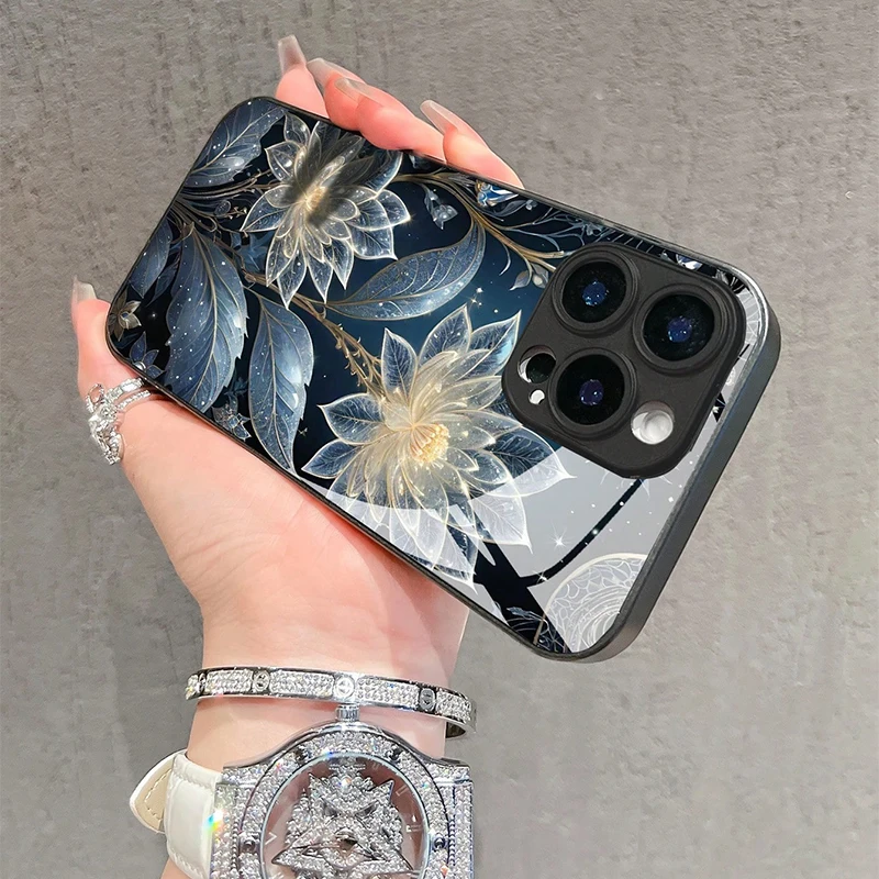 Glowing Flower Pattern Tempered Glass Phone Case For iPhone 17 16 15 14 Pro Max 13 12 11 Pro 16E 17Air 7 8 Plus XR XS X Cover - Image 4