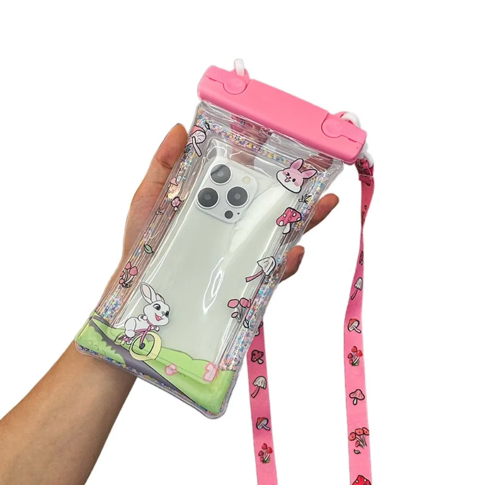 

Cute Cartoon Waterproof Phone Bag Floating Touch Screen Airbag Protective Cover Lanyard Transparent Swimming Storage Bag Rafting