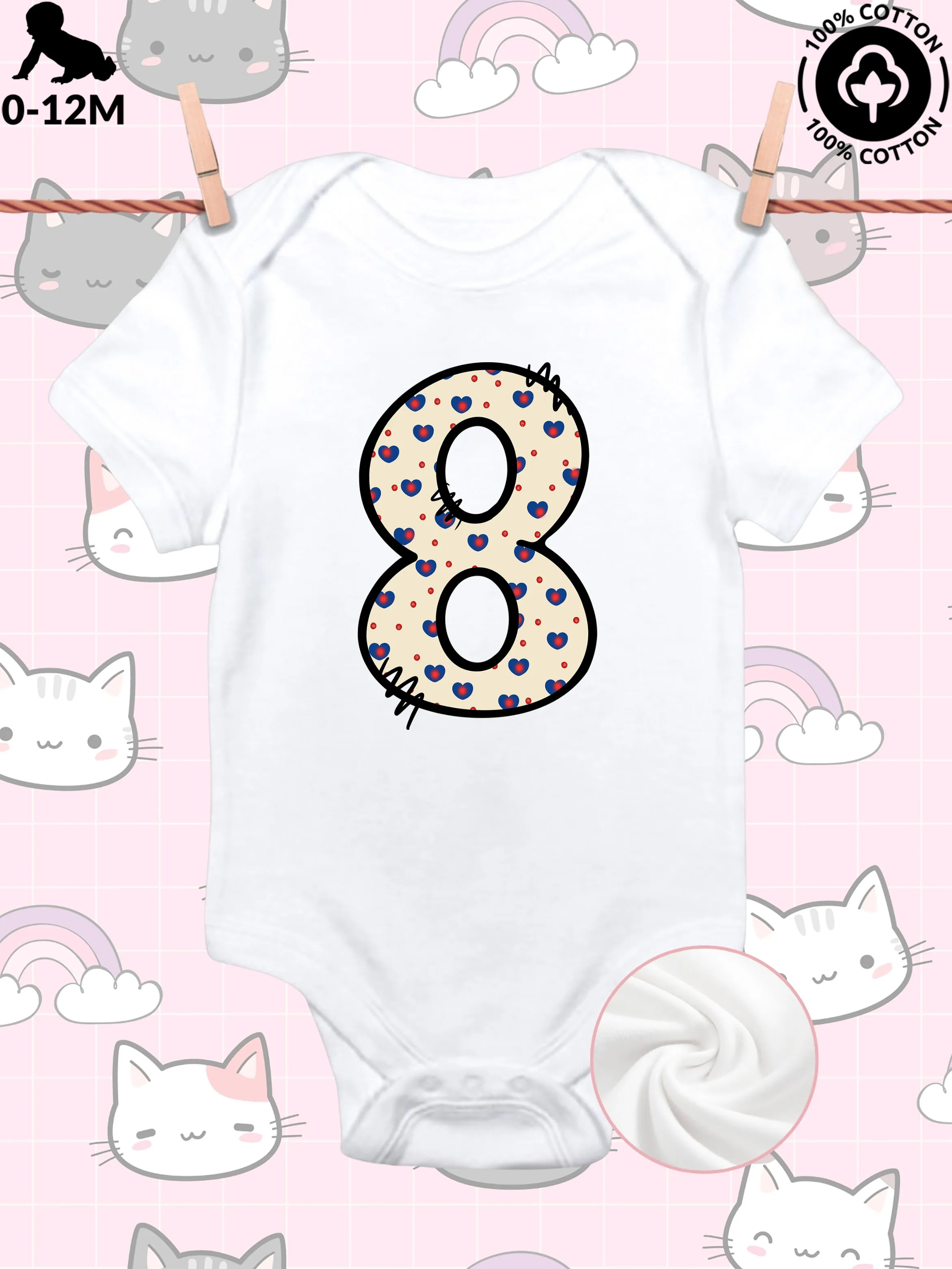 

Патриотический светло-кремовый комбинезон унисекс для малышей, 8 шт., из чистого хлопка, мягкий, всесезонный, белый, 190 г/м²