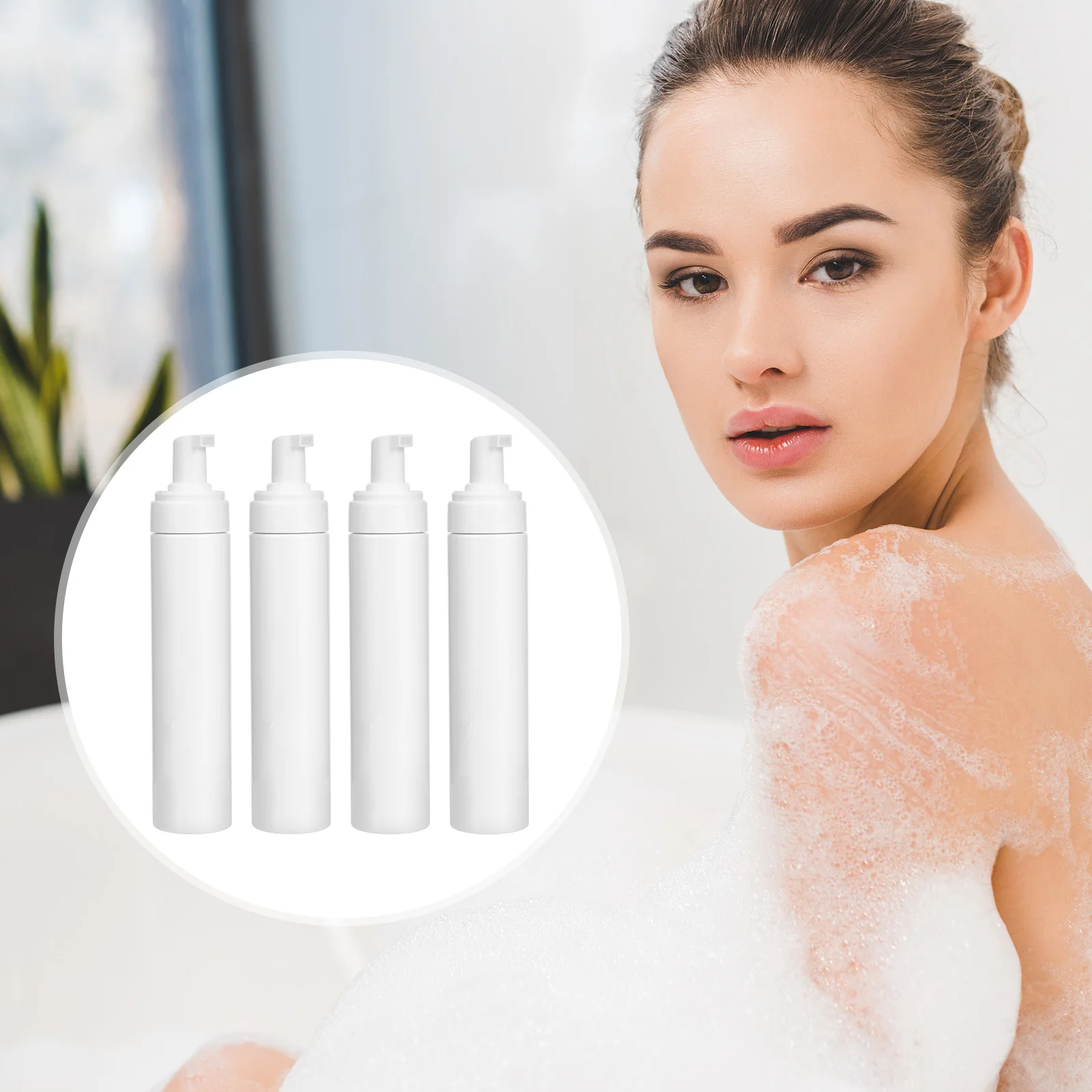 

4pcs White Foaming Bottle 250ml Empty Plastic Pump Dispenser for Travel Shampoo Facial Cleanser Portable Leak Proof