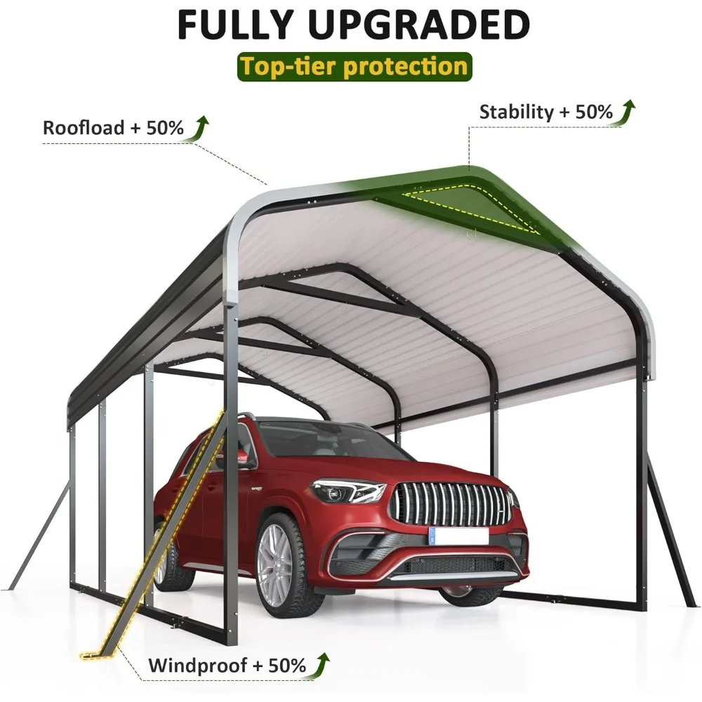 مظلة سجاد شديدة التحمل مقاس 10 × 15 قدمًا، مع هيكل إطار محدث وسقف فولاذي مجلفن وقاعدة محسنة، جراج مرآب معدني #5