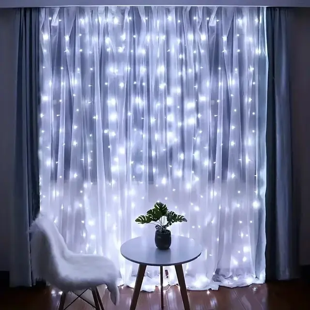 שלט רחוק USB אורות פיות 3M LED אורות מחרוזת וילון לחג המולד, תמונה 4