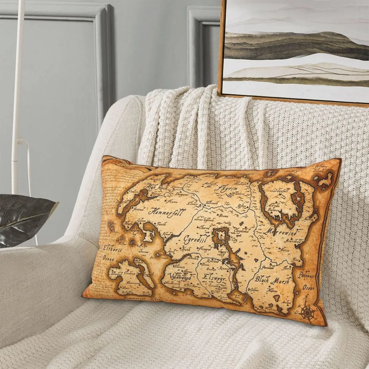 Mapa de Tamriel - Elder Scrolls Iv Oblivion funda de almohada rectangular funda de cojín decorativa dormitorio cama hogar comodidad almohada