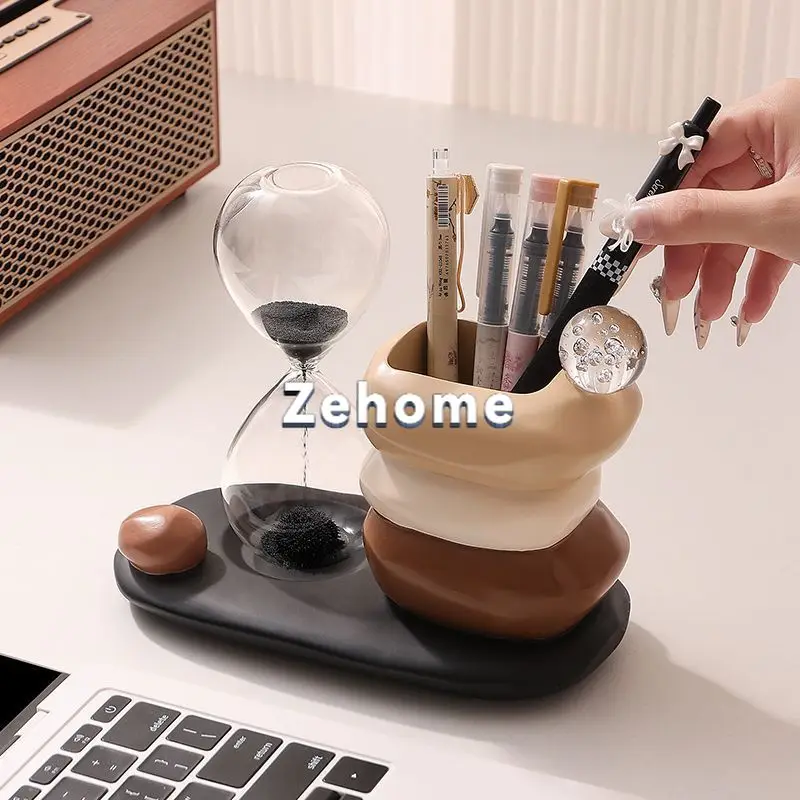 Times come and go Pen holder Magnetic Hourglass Ornament Office Book Desktop Ornament High-end Birthday Gift Practical