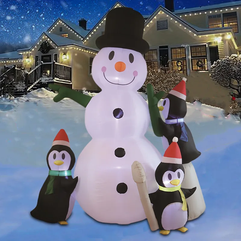 

2.4 meters Christmas inflatable air model three penguins pile Christmas snowman courtyard party ornament