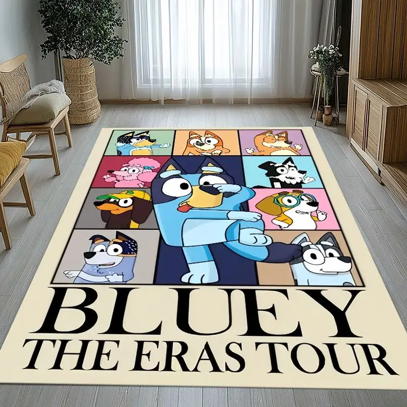 Cute Cartoon Blue Dog Puppy Bingo Area Rug,Soft Non-Slip Carpet Mat for Living Room Bedroom Playroom,Sofa Floor Rug,Home Decor