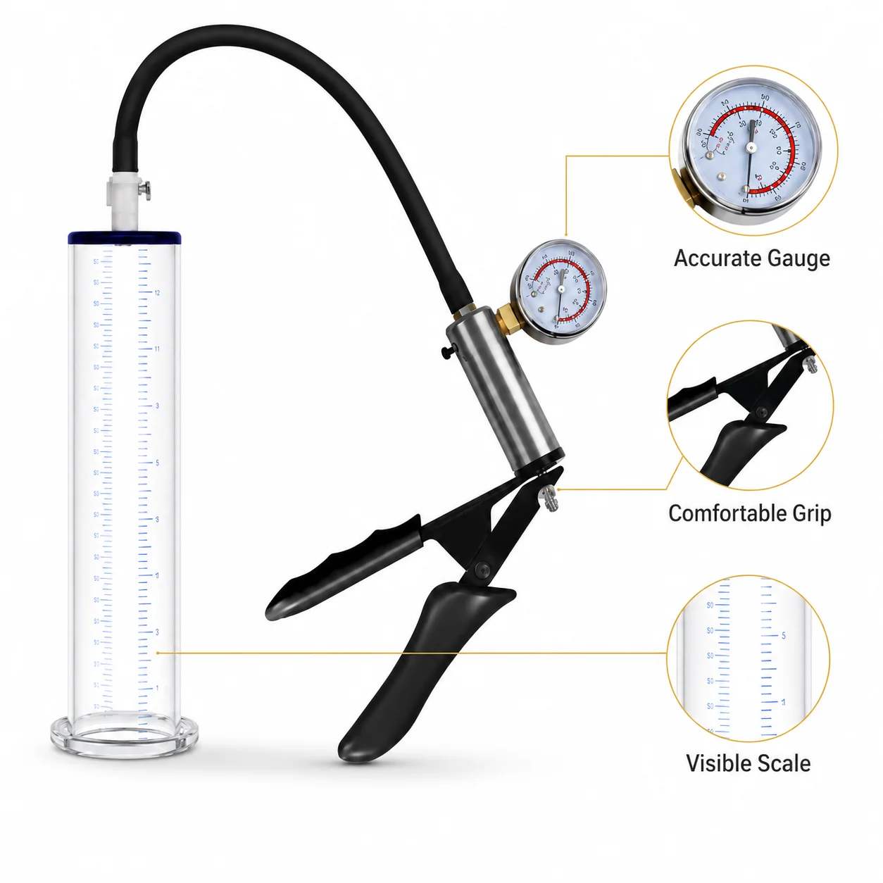 Adult Male Vacuum Suction Pump with Acrylic Chamber, Pressure Monitor, Manual Air Control and Personal Pleasure Trainer