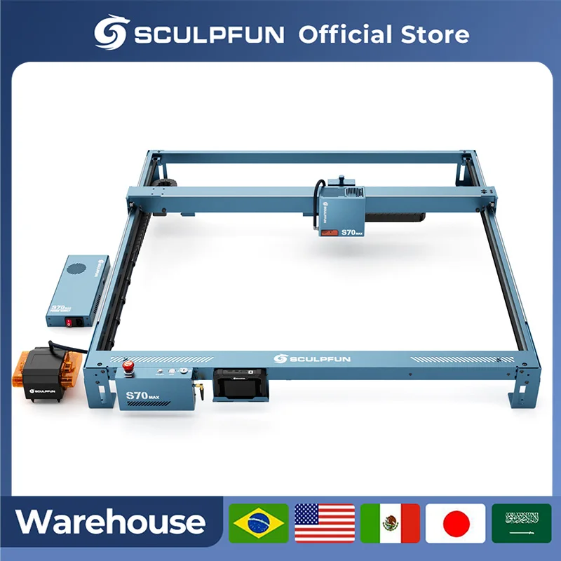 Sculpfun S70 Max 70W Laser Engraver Cutting Machine With 50L Air Assist Kit 830x800mm Engraving Area One-Click Auto-Focus