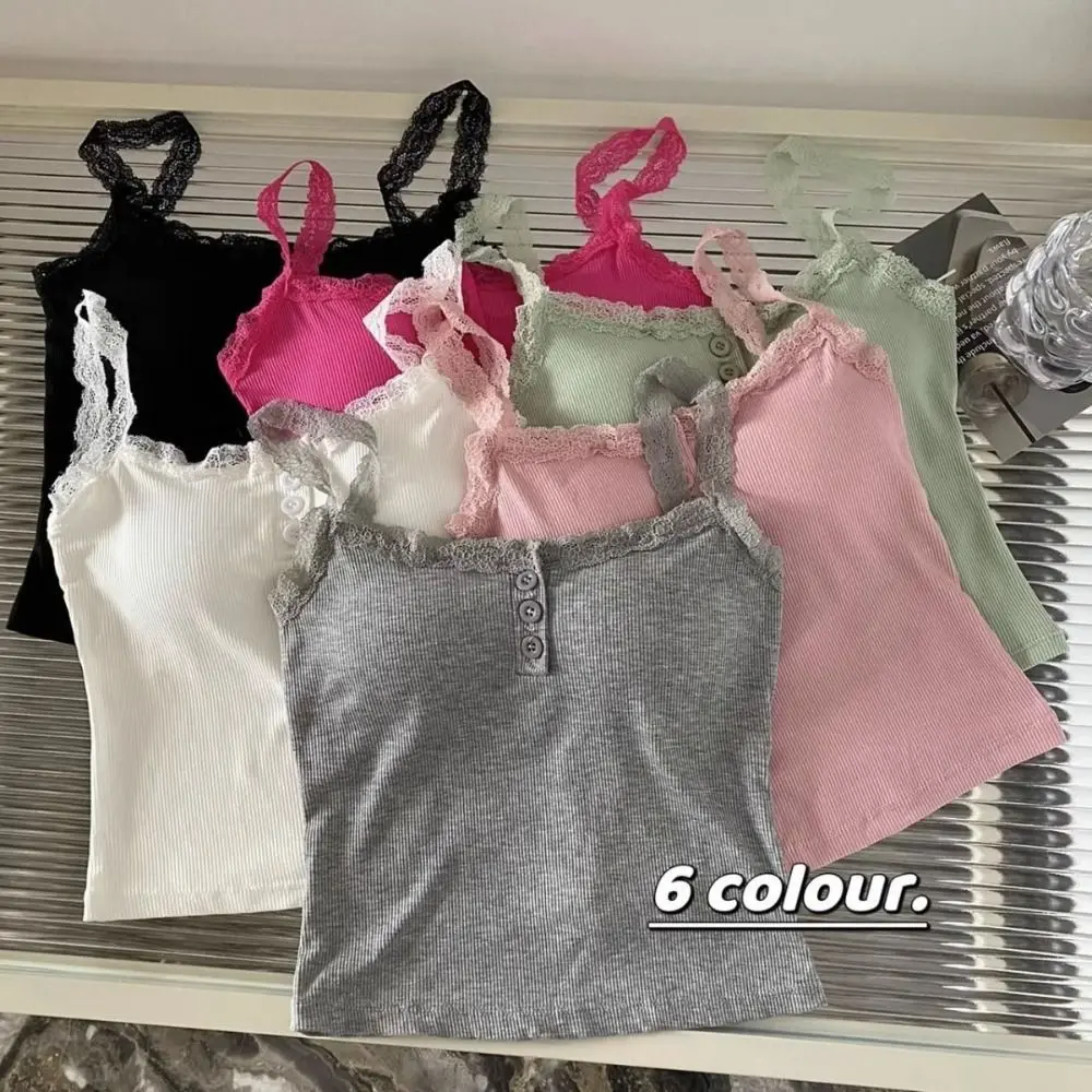 New Cotton Lace Camisole Breathable Solid Color Push Up Bra Lace Trim Crop Top