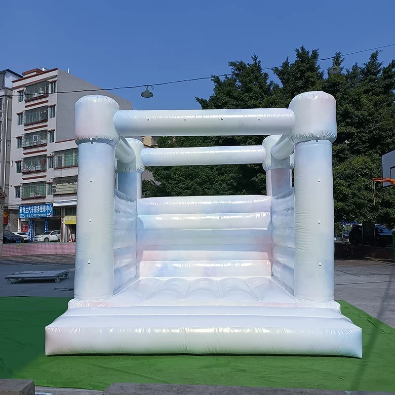 Château Gonflable Blanc avec Souffleur pour Enfant et Adulte, Maison à Rebond Commerciale pour Mariage