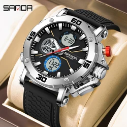 SANDA Watch TPU Strap Dual Display Wristwatch for Men Chronograph Alarm clock Countdown Function Luxury Man Watches