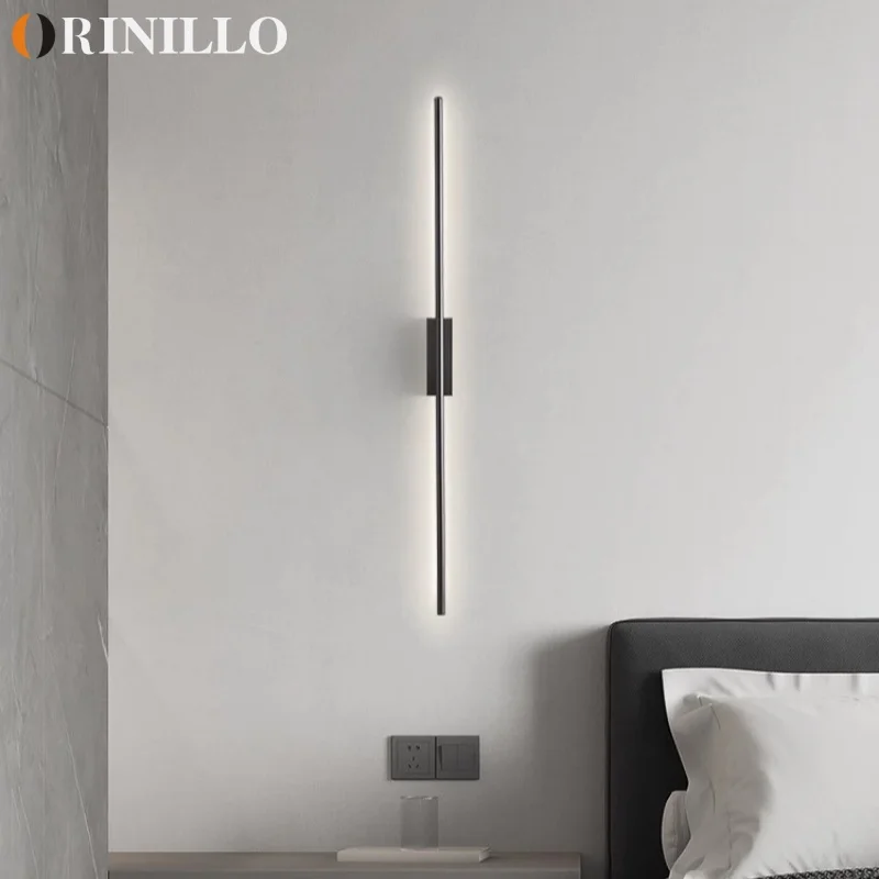 

Modern minimalist long wall lamp LED full copper living room TV background wall lamp bedroom bedside lamp