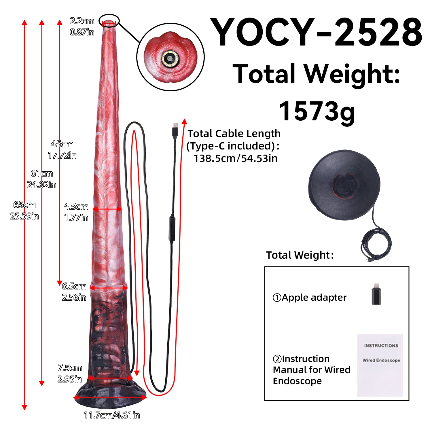 SMMQ 65cm Long Anal Plug Peekable Dildo With Sucker Anal Dilator Endoscope Camera Vaginal Speculum BDSM Sex Toy For Women