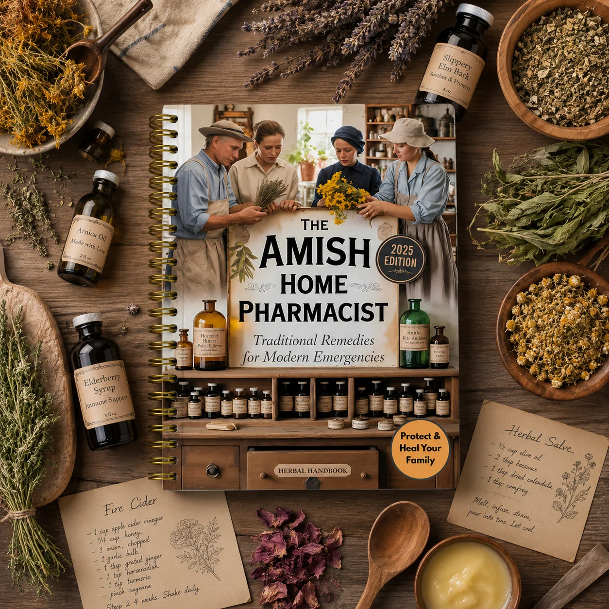 The Amish Home Pharmacist 2025 Edition Spiral Book Traditional Natural Home Remedies Herbal Handbook for Family Health