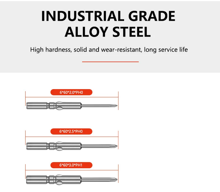 6mm Tool Drill Bit Set Cross Head Series S2 Alloy Steel High Torque Electric Screwdriver Head