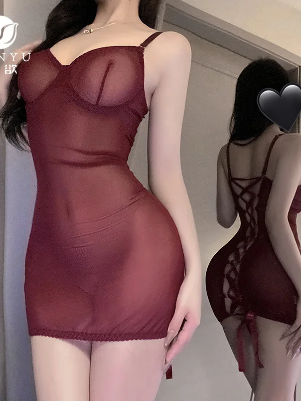 Robe sexy dos nu avec bretelles en maille pour femmes, dentelle, soutien de la poitrine, séduction, élégante, chaude, HT3Q