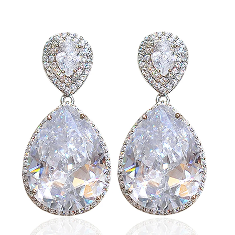 Huitan High-quality Women\'s Earrings with Big Water Drop Cubic Zirconia AAA Sparkling Lady Ear Accessories for Wedding Jewelry