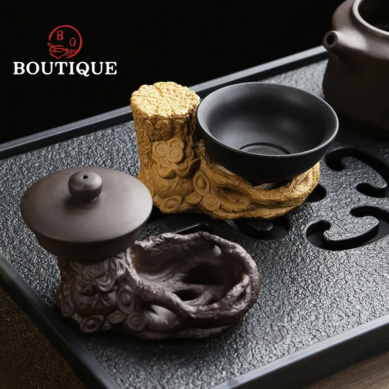 Creativity Purple Clay Tea Pot Cover Holder Tree Stump Teapot Lid Holder Tea Tray Decoration Kungfu Teaset Ornaments Accessories