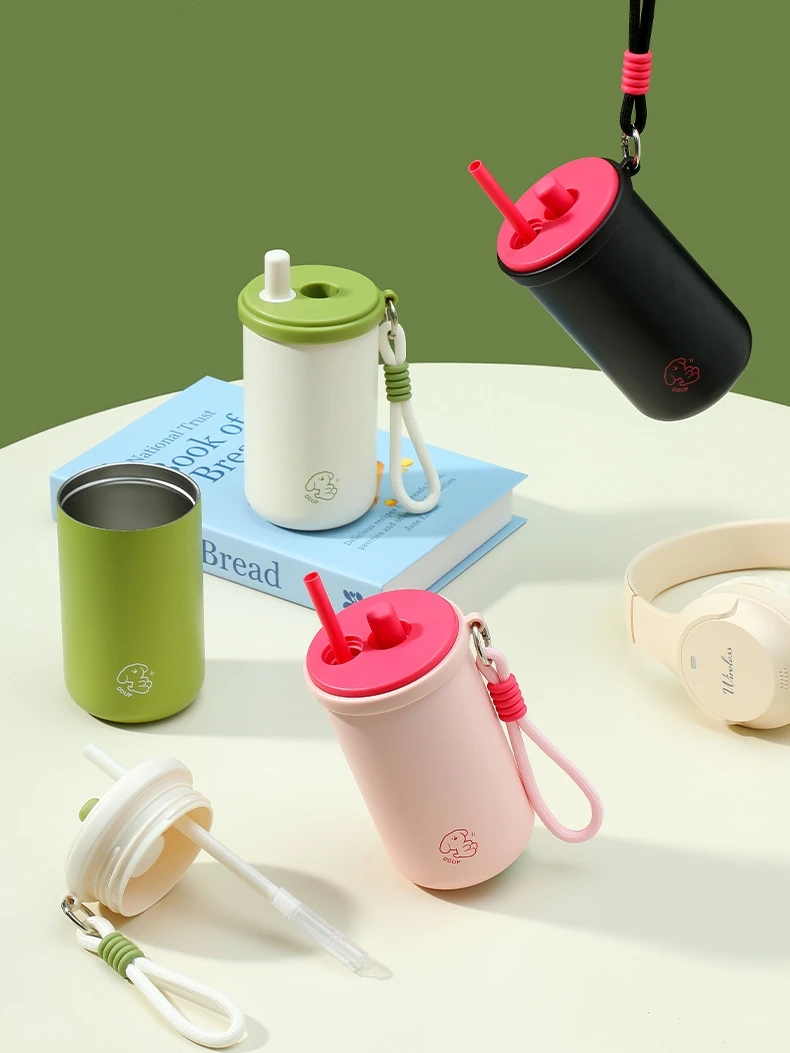 

316 Stainless Steel Thermal Vacuum Flask Cup 400ML Coffee Tumbler with 2-in-1 Straw Lid & Handle Leakproof Insulated Travel Mugs